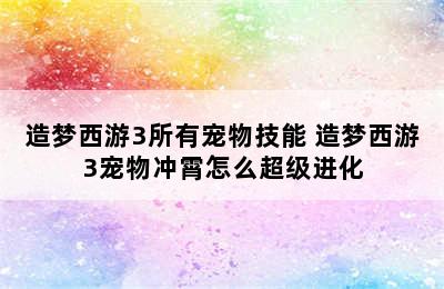 造梦西游3所有宠物技能 造梦西游3宠物冲霄怎么超级进化